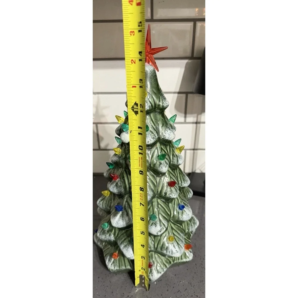 Ceramic Christmas Tree Green With‎ Multi Colored Bulbs Handcrafted Vintage